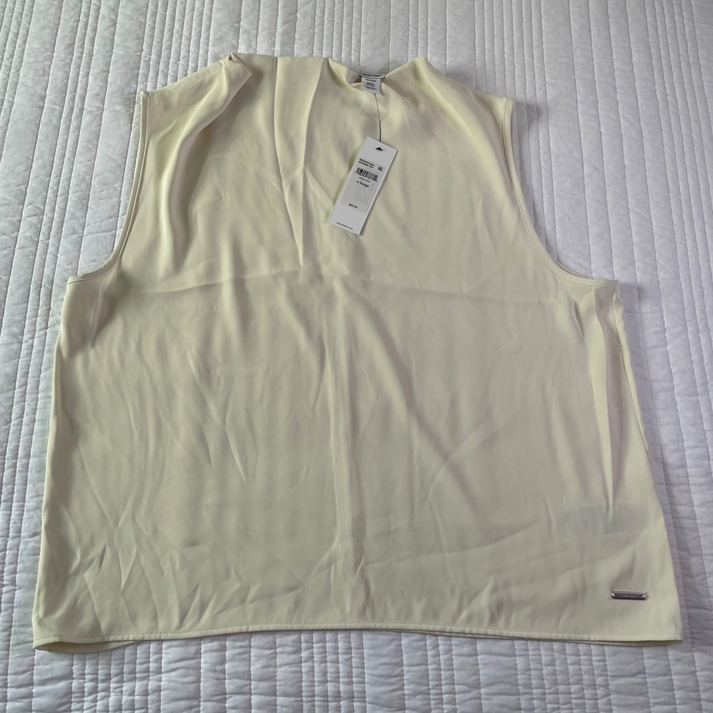 Calvin Klein Antique White Mock Neck Sleeveless Blouse XL SP44607664